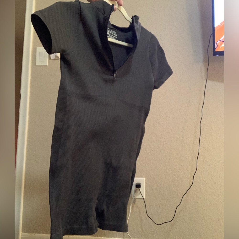 Grey Short Sleeve Romper Body Suit with Zipper